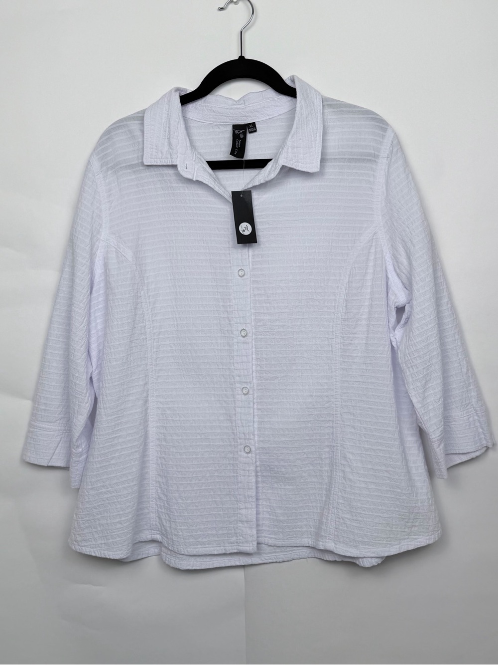 NWT Focus Casual Life White Cotton Seersucker Button Up Tunic XL